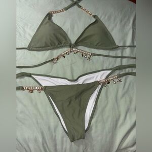 Olive Green Bikini with Beaded Details